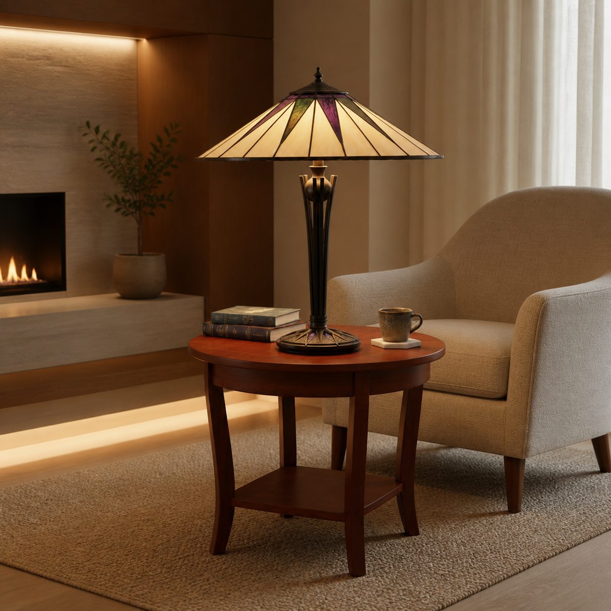 TF Dark Star Tiffany Style Geometric Shade Table Lamp for Bedroom and Accent Lighting