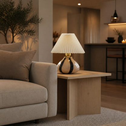 Undara Table Lamp - Pleated Fabric Shade Glass-Base Decorative Lamp for Living Room