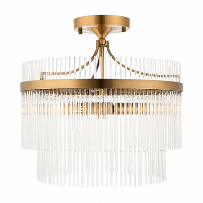 RibGlow Antique Brass 3-Light Ceiling Light with Clear Glass - Hallway or Bedroom