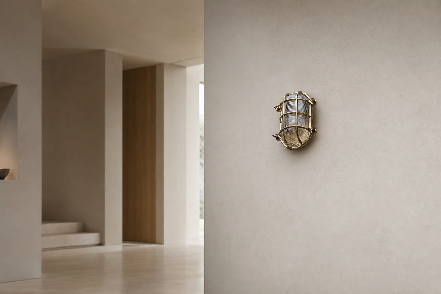 Ivoran Bulkhead Wall Sconce - Brass Caged Glass Vintage Industrial Light for Outdoor and Bathroom