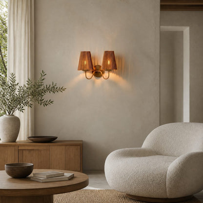 Zhoove Bambus-Wandleuchte – Plissiertes Naturschirmdesign für Wohnzimmer oder Schlafzimmer