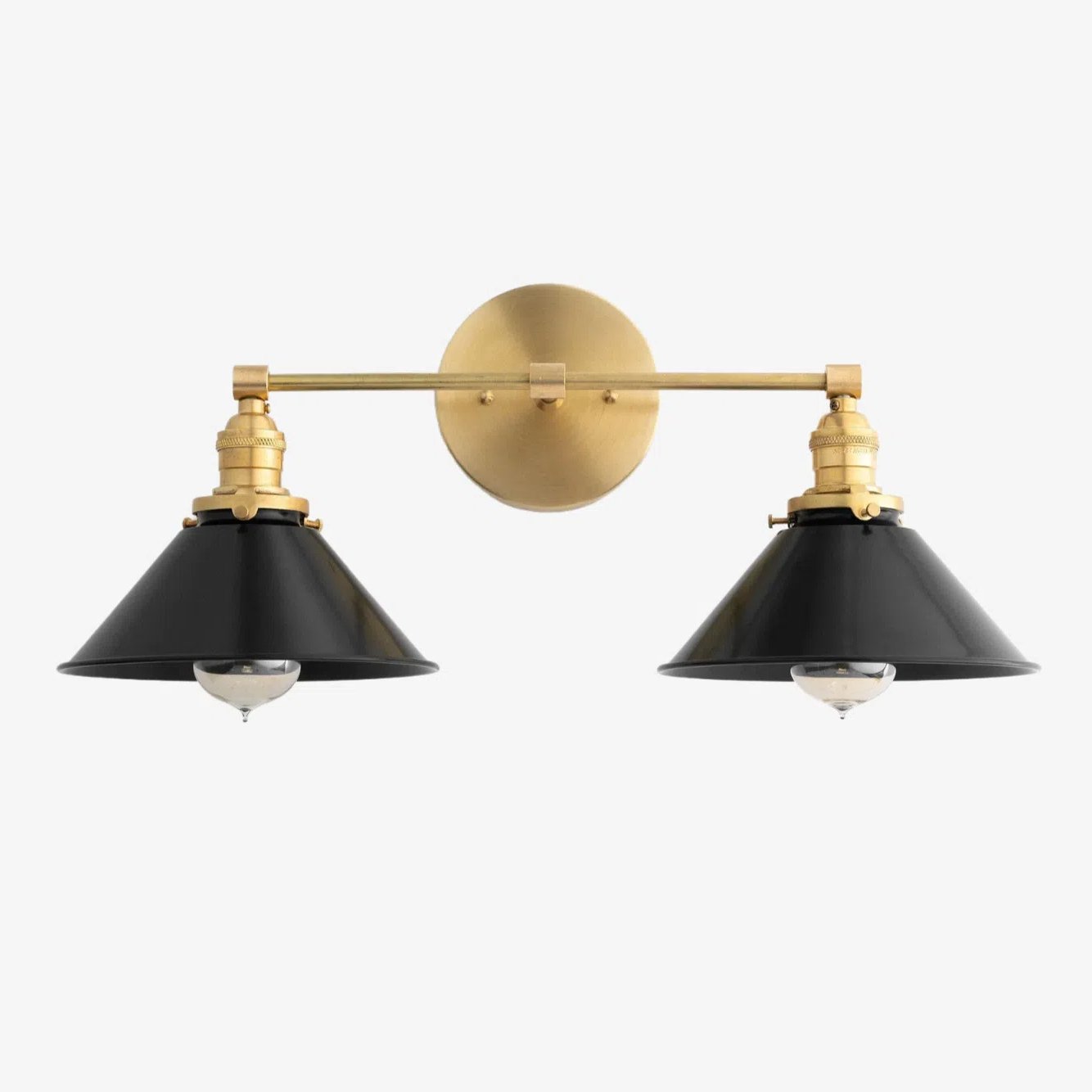 Conique Metal Dual Black Sconce with Cone Shades - Industrial Vanity Wall Light for Mirror