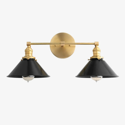 Conique Metal Dual Black Sconce with Cone Shades - Industrial Vanity Wall Light for Mirror