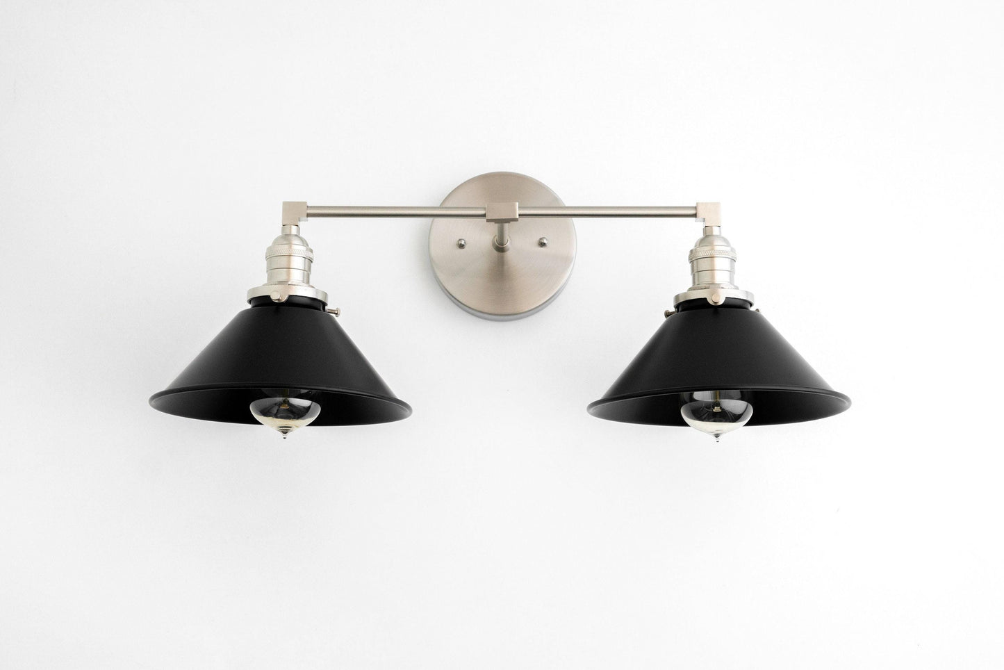 Conique Metal Dual Black Sconce with Cone Shades - Industrial Vanity Wall Light for Mirror