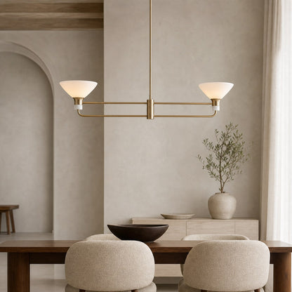 Calvor Linear Kronleuchter mit 2 Lichtern, Porzellanschirme und Bronze-Finish
