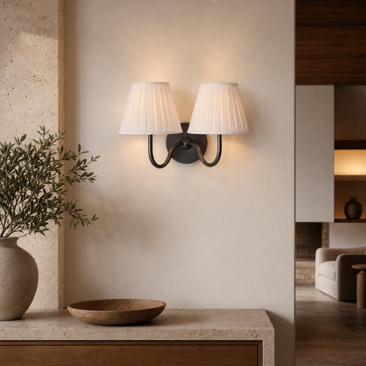 Luvora Gefalteter Leinenlampenschirm Wandlampe Vintage Modern für Schlafzimmer und Flur