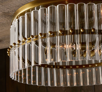 Lumora Crystal Flush Mount – Elegant Brass Ceiling Light
