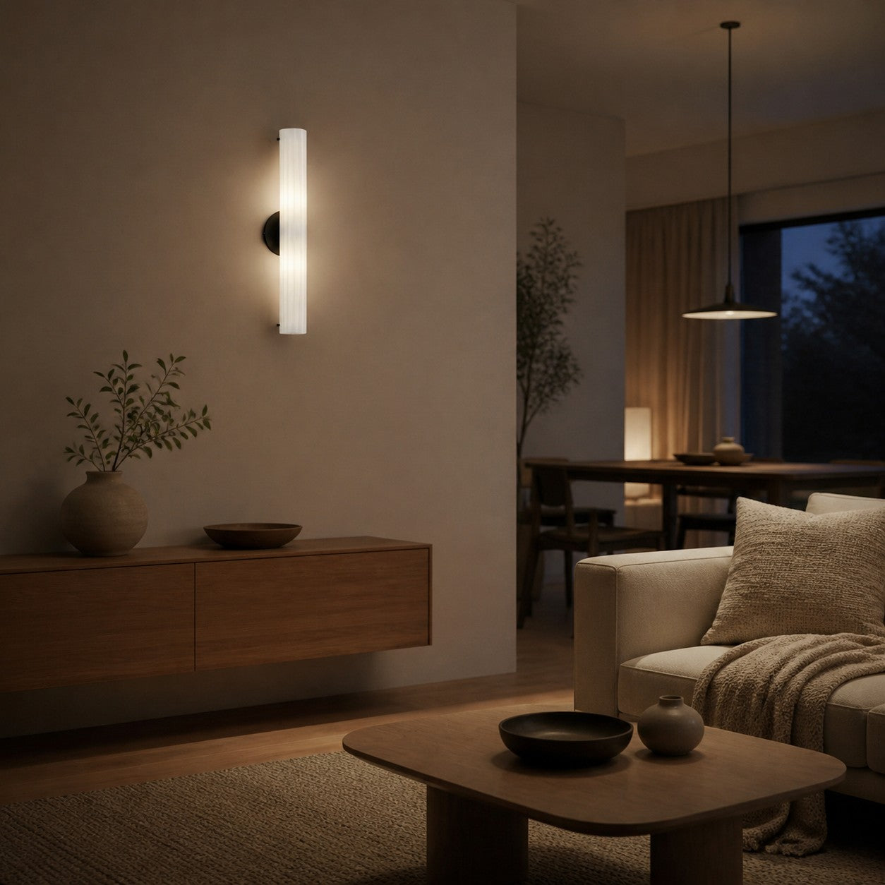 Trenia Stahl-Wandleuchte mit Milchglasschirm – Vertikal geripptes Design
