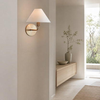 Gilda Fabric Drum Shade Wall Sconce - Modern Brass Accent Light for Bedroom and Hallway