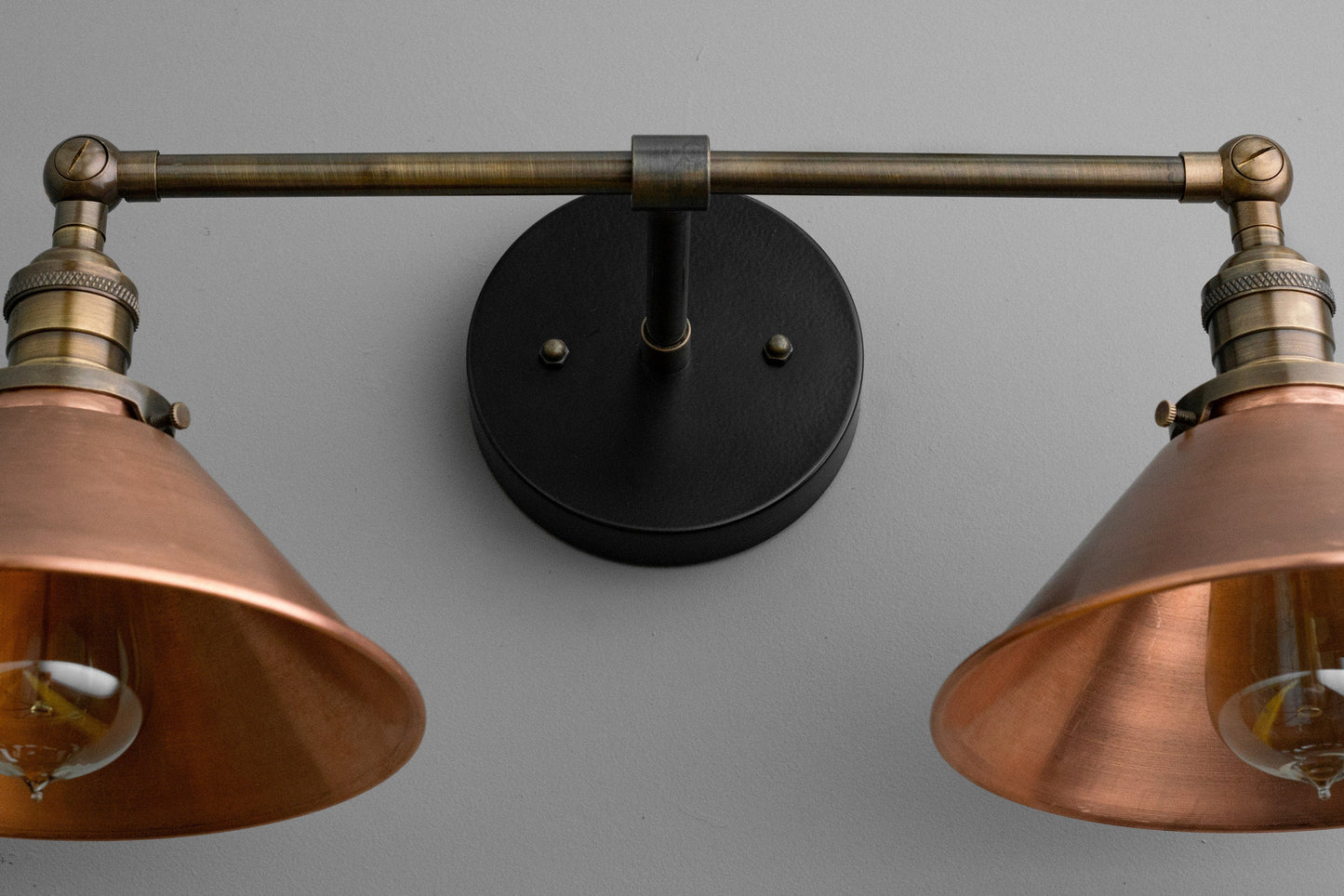 Conique Metal Industrial Wall Sconce with Dual Cone Shades - Vintage Metal Finish