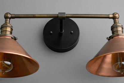 Conique Metal Industrial Wall Sconce with Dual Cone Shades - Vintage Metal Finish