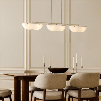 Ferosa Boat-Shaped Lampshade Linear Chandelier - Antique Brass with Milk Glass