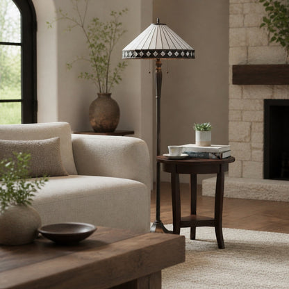 TiffStar Art Glass Floor Lamp with Ornamental Pattern Shade – Standing Light for Living Rooms
