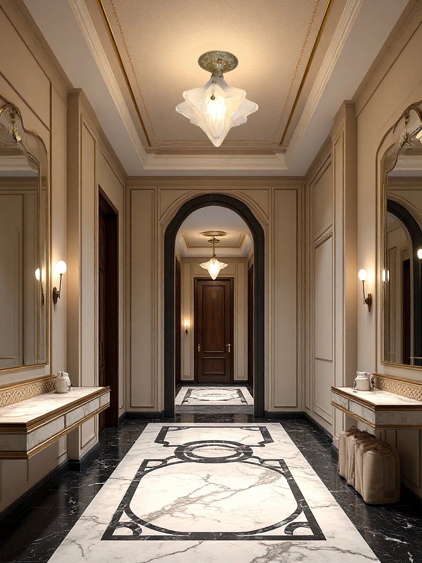 Art Deco Star Ceiling Lamp – Frosted Glass Fixture for Hallway & Entryway – Astris Ceres