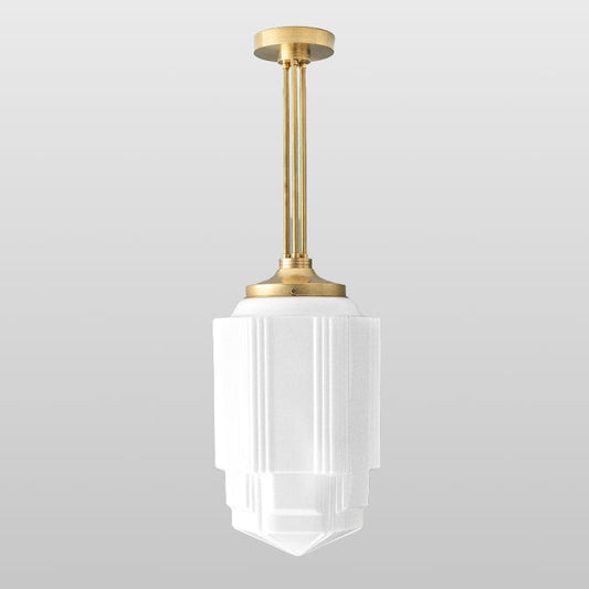 Geotower Glass Brass Pendant – Opal Globe Art Deco Hanging Light