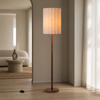 Linbron Stehlampe aus Walnussholz mit geriffeltem Leinenschirm – Moderne, natürliche Wohndekoration