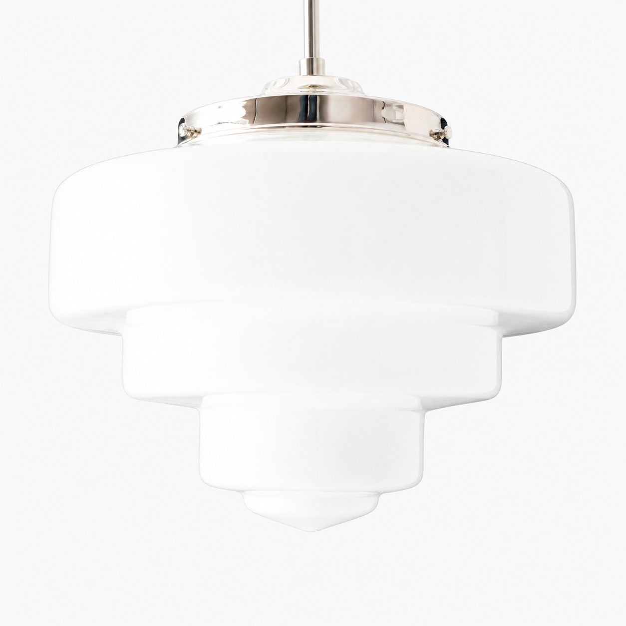 Geotower Glas-Messing-Pendelleuchte – Art Deco Opal Globe Deckenleuchte