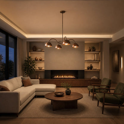 Lustrona Modern Chandelier – Artistic Metal Structure Statement Light for Living or Dining Areas