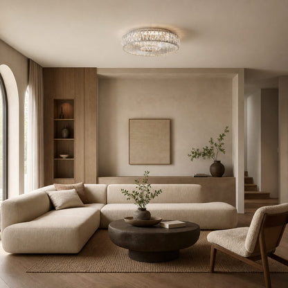 Glomar Glass Round Flush Ceiling Light - Modern Metal Glass Finish Living Areas