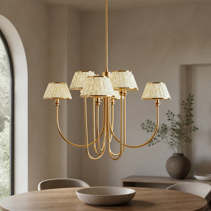 Ruchee Chandelier – Layered Fabric Shade Brass Ceiling Light for Dining or Living Spaces