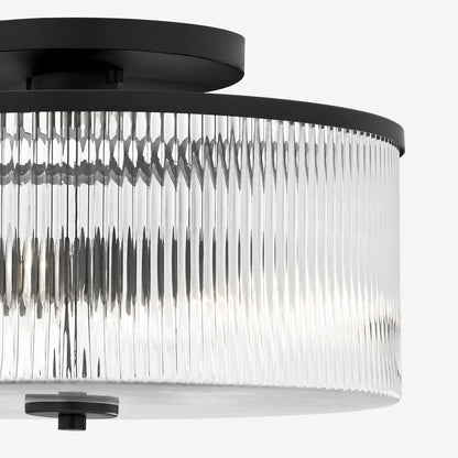 Trommelförmige Deckenlampe aus geripptem Glas – Vintage-Bauernhaus-Deckenleuchte