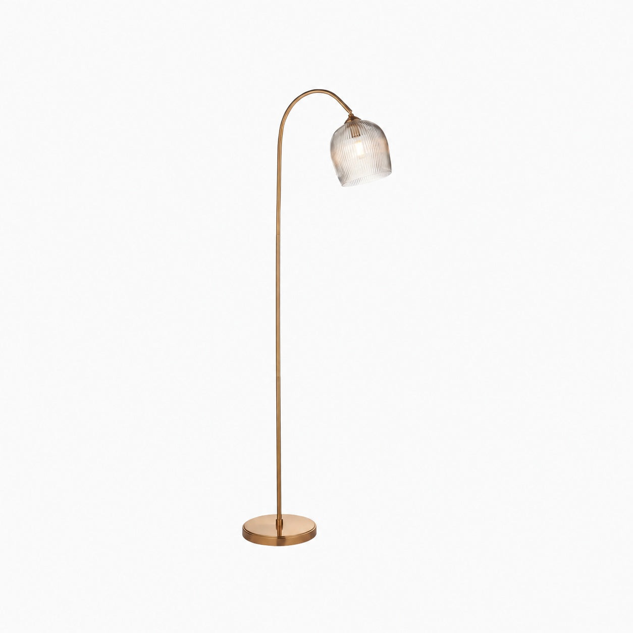 Brazara Adjustable Glass Shade Floor Lamp – Curved Metal Stem for Living Spaces