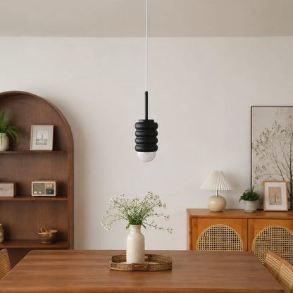 Iron Pendant Lamp with Ribbed Shade - Cream Style Light for Bedroom