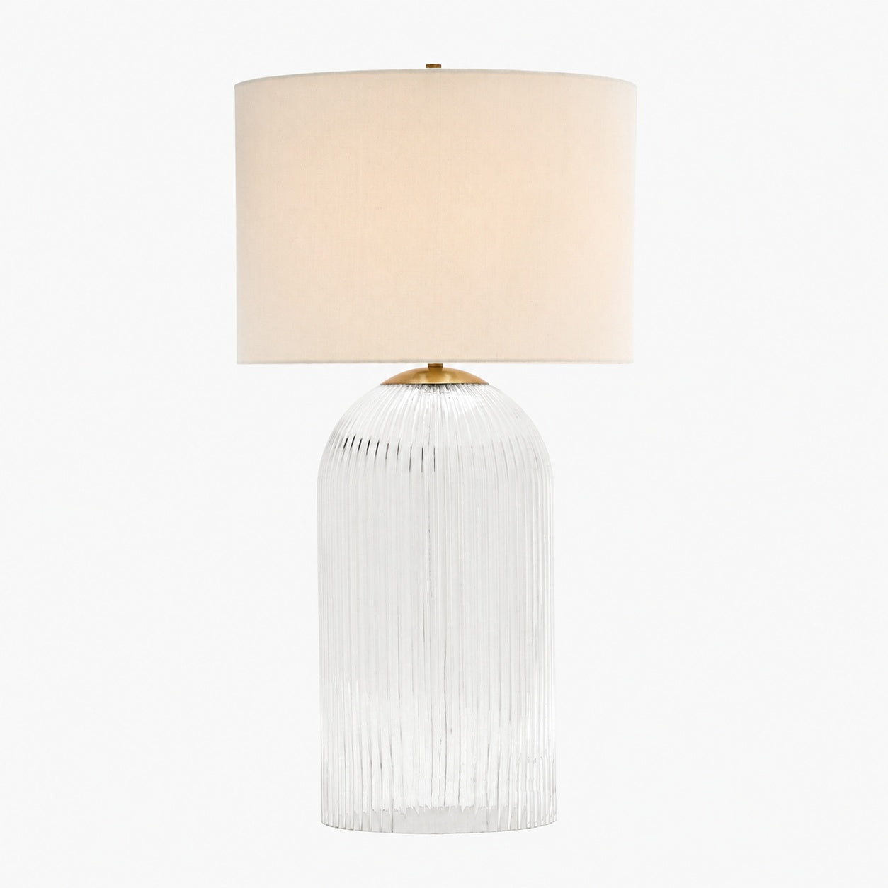 Bravira Strukturierte Glas Tischlampe mit klarer Leinen Schirm in zeitgemäßem Design für Wohnzimmer oder Homeoffice