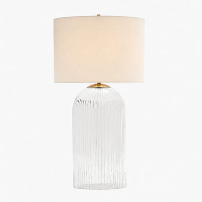 Bravira Strukturierte Glas Tischlampe mit klarer Leinen Schirm in zeitgemäßem Design für Wohnzimmer oder Homeoffice