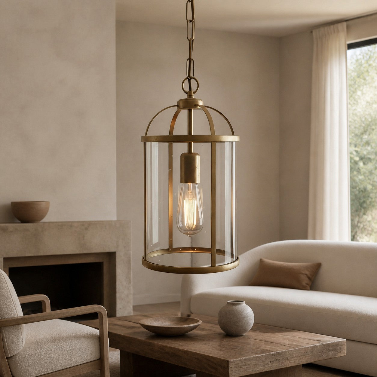 Luxvana Bell Shaped Glass Pendant Light - Industrial Metal Lantern Design Fixture for Kitchen