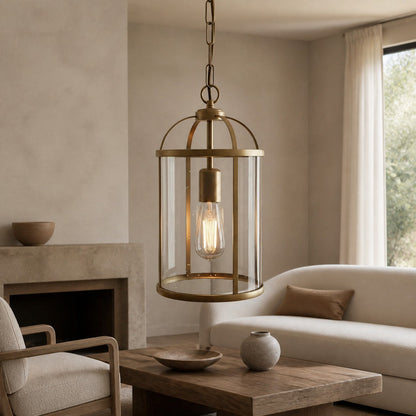 Luxvana Bell Shaped Glass Pendant Light - Industrial Metal Lantern Design Fixture for Kitchen