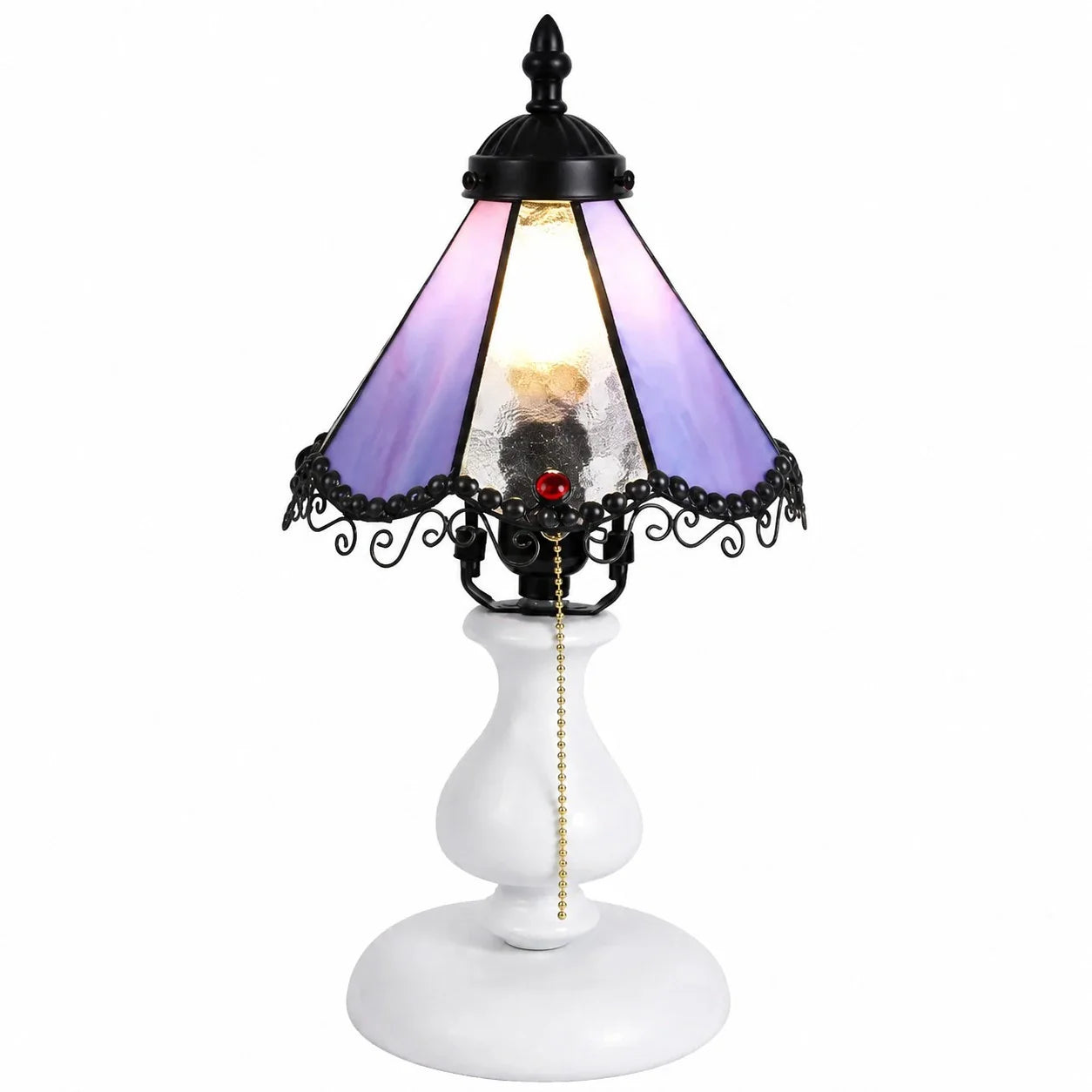 Gradient purple vintage stained glass table lamp on a white background