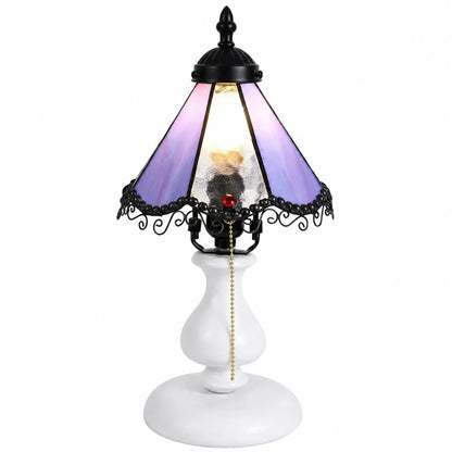 Gradient purple vintage stained glass table lamp on a white background