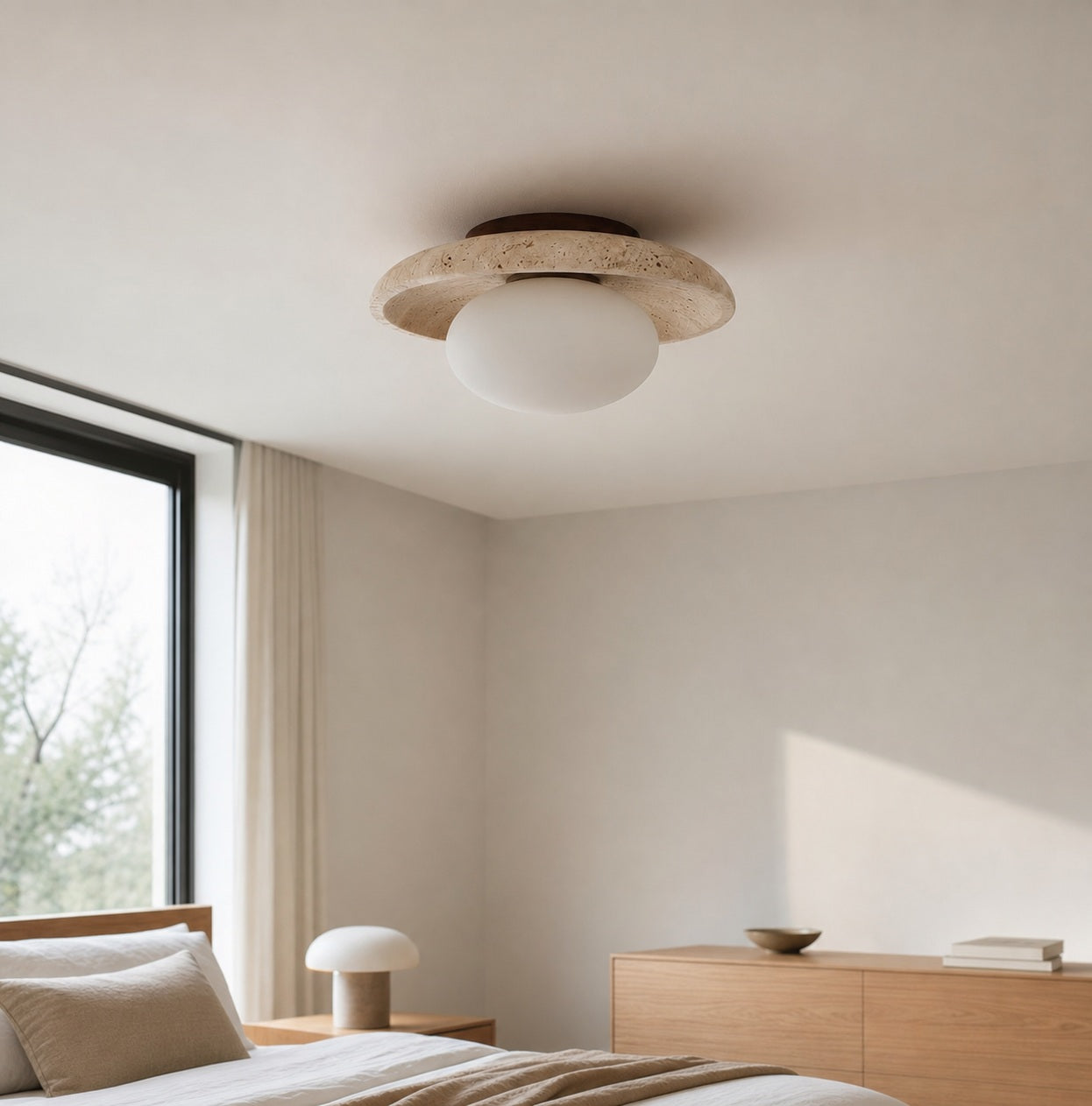 Calivra Modern Travertine Round Ceiling Light - Minimalist Flush Mount Lamp for Hallway and Bedroom
