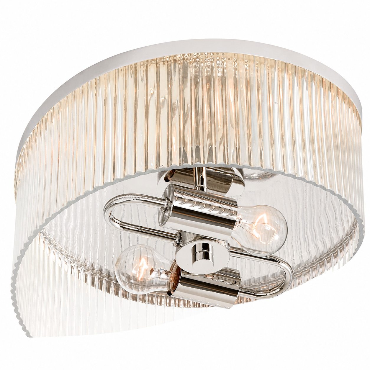 Bravira Flush Mount Ceiling Light - Ribbed & Bubbled Glass Metal Light