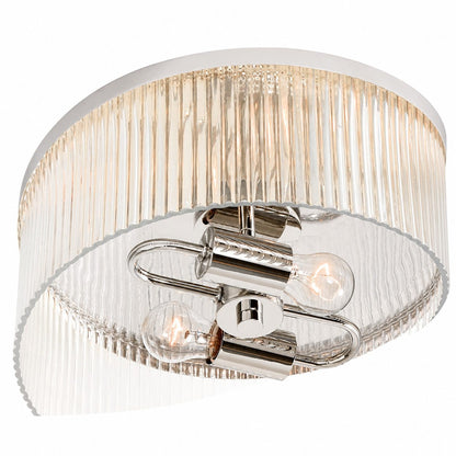 Bravira Flush Mount Ceiling Light - Ribbed & Bubbled Glass Metal Light