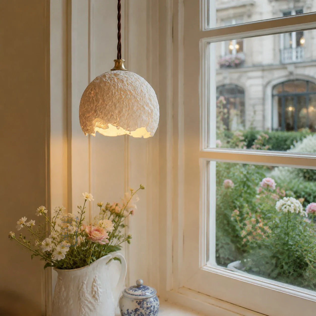 Paper pendant light in room setting