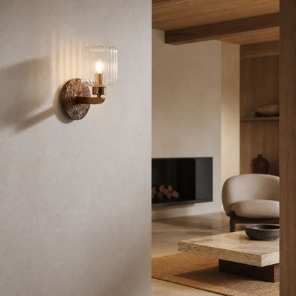 Korlisse Modern Marble Wall Light - Vintage Brass & Clear Glass Accent for Living Room and Hallway