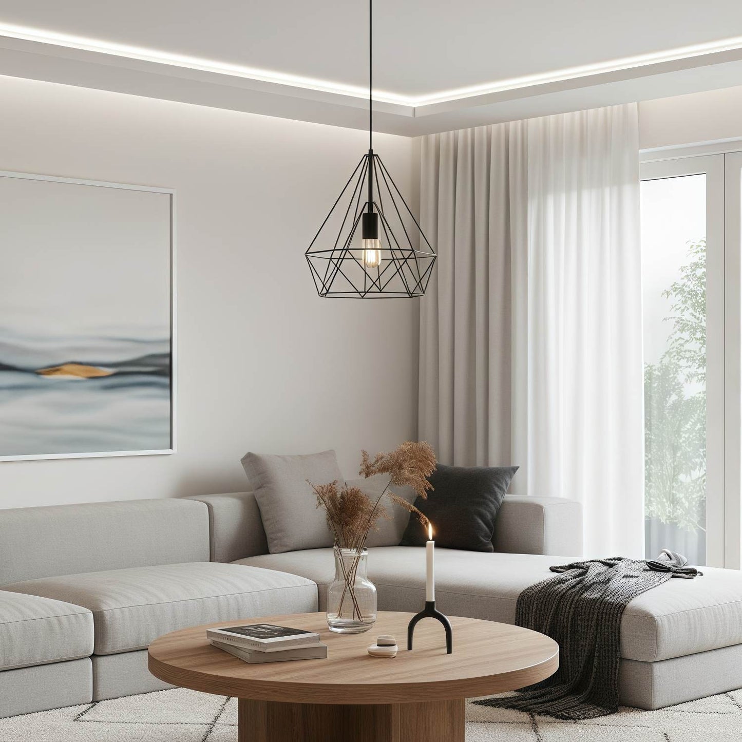 Skeletal Open Frame Pendant Light - Industrial Metal Pendant Lamp for Interior Lighting or Workspace