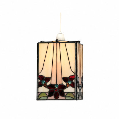 TF Camillo Mosaic Tiffany Glass Pendant Light - Square Lantern Shade - Artisan Home Décor Accessory