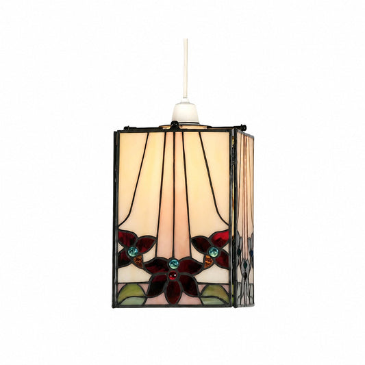 TF Camillo Mosaic Tiffany Glass Pendant Light - Square Lantern Shade - Artisan Home Décor Accessory