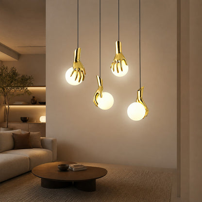Hand Holding Globe Pendant Light
