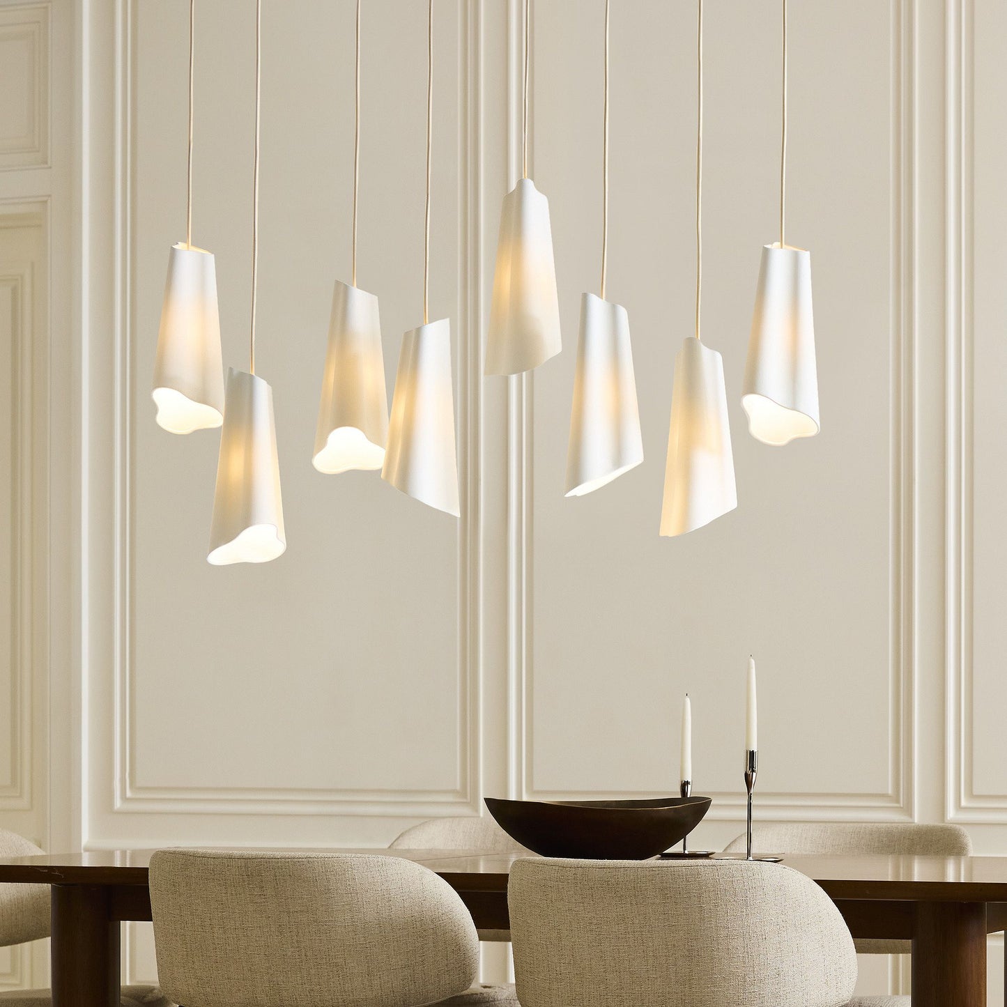Orovia Ceramic Shade Chandelier – Iron Pendant Adjustable Height Design