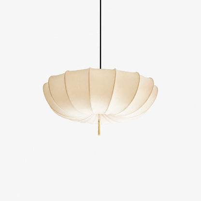 Traditional Japanese Round Iron Frame Fabric Shade 3/5 Light Chandelier For Living Room