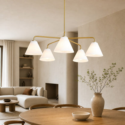 Conica Skulpturaler 5-flammiger Kegel-Kronleuchter – Moderne Glasbeleuchtung für Zuhause