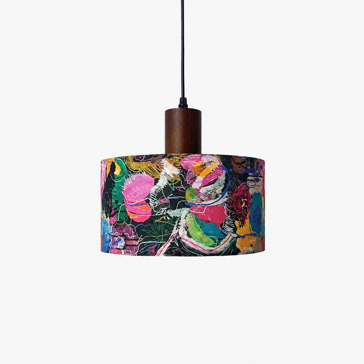 Painterly Floral medium fabric drum pendant