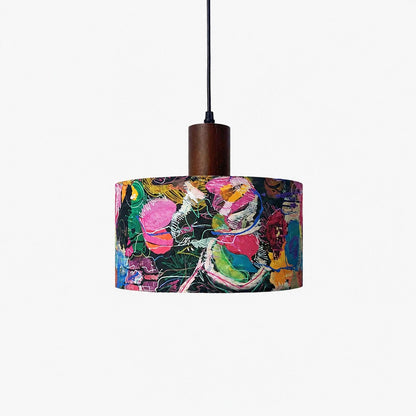 Painterly Floral medium fabric drum pendant
