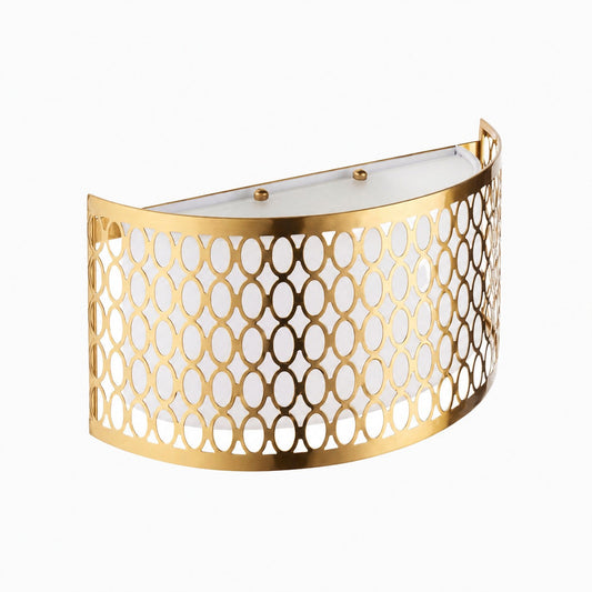 Liorin Fretwork Wall Light - Modern Curved Metal and Fabric Shade Sconce for Hallway or Bedroom