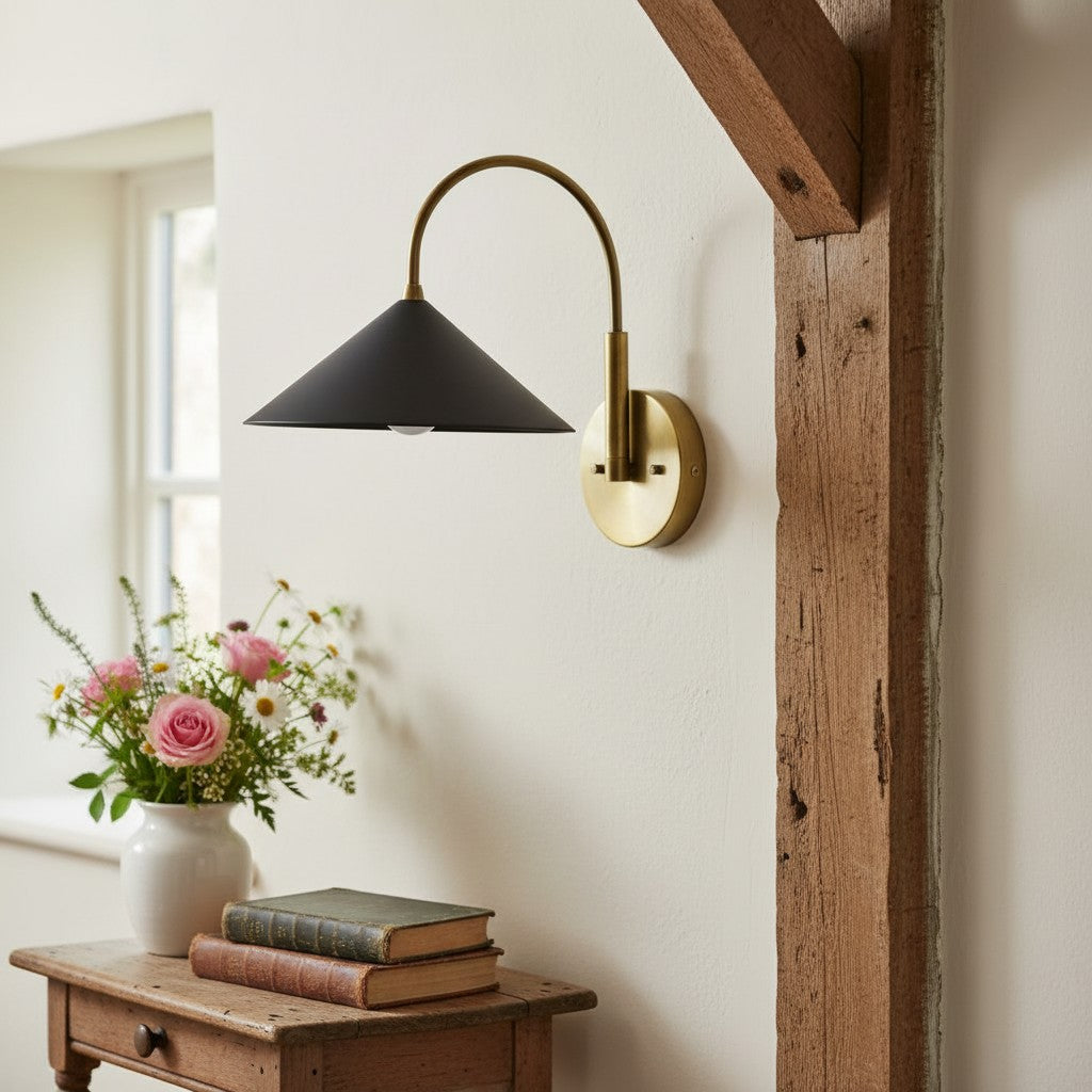 Curva Metal Vintage Wall Sconce  - Elegant Cone Shade for Bedrooms