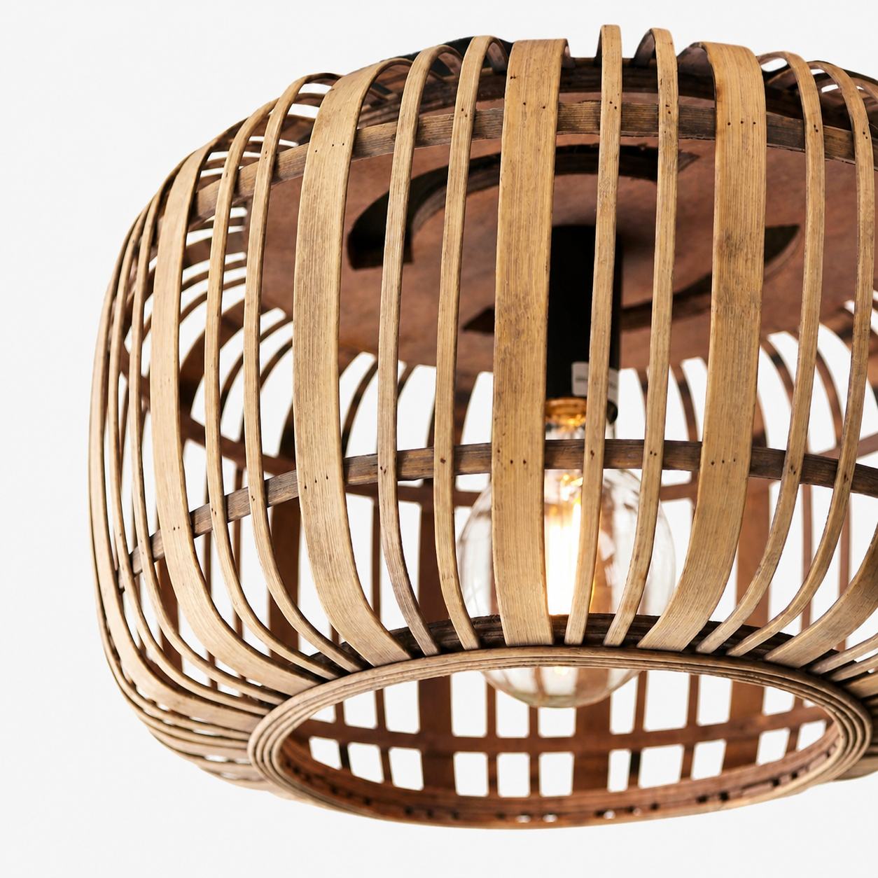 Yumeko Natural Bamboo Flush Ceiling Light - Organic Cage Design Sustainable for Living Room
